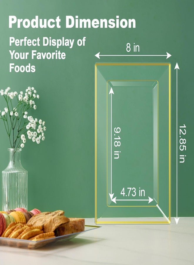 FOCUSLINE 8 PCS Plastic Serving Trays for Party, Clear and Gold Rim Serving Platters and Trays, Premium Plastic Fruit Tray, Disposable Platters for Cupcake, Dessert, Appetizers - Image 4
