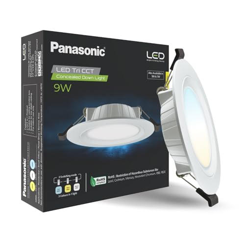 Panasonic 9 Watt 3 in 1 Colour Concealed Downlighter, Round Tri CCT Downlighter, 85mm Cut Out, BIS & ROHS Certified, 4KV Surge Protection, (Cool, Natural and Warm White) - Image 1