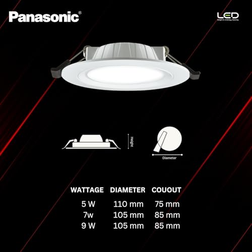 Panasonic 9 Watt 3 in 1 Colour Concealed Downlighter, Round Tri CCT Downlighter, 85mm Cut Out, BIS & ROHS Certified, 4KV Surge Protection, (Cool, Natural and Warm White) - Image 2