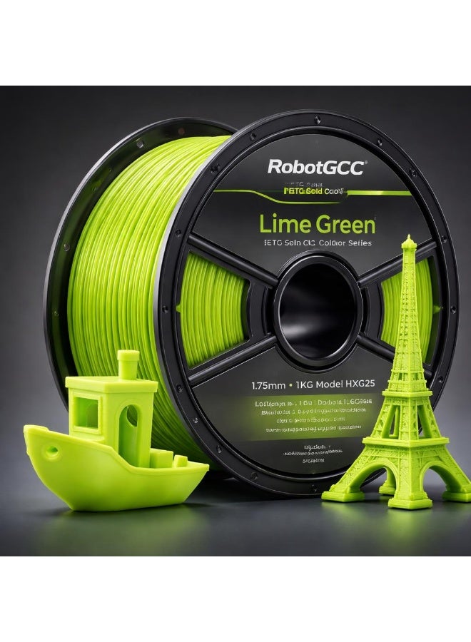 robotgcc PETG Lime Green 3D Printing Material 1.75mm 1KG Bright Neon Fresh Color High Strength Durable Smooth Extrusion Low Warping Strong Layer Adhesion Chemical Resistance Easy Print for FDM 3D Printer Prototyping Engineering Models Creative Design - Image 2