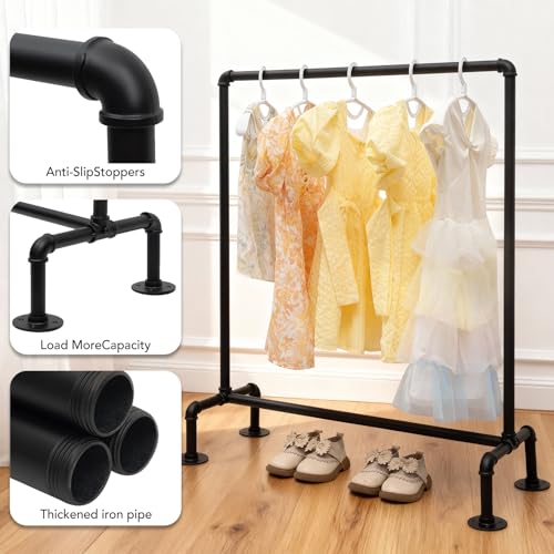 DOFURNILIM Kids Pipes Dress up Clothing Rack, Kids Clothes Rack, Child Garment Rack, Hanging Clothes Rod Storage Shelf Organizers Shelves Shelving, Black Metal - Image 5