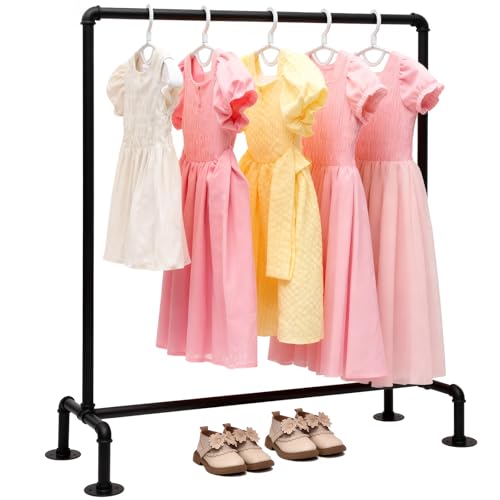 DOFURNILIM Kids Pipes Dress up Clothing Rack, Kids Clothes Rack, Child Garment Rack, Hanging Clothes Rod Storage Shelf Organizers Shelves Shelving, Black Metal - Image 2