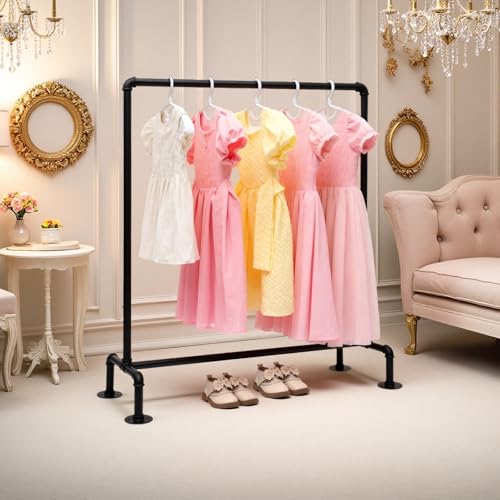 DOFURNILIM Kids Pipes Dress up Clothing Rack, Kids Clothes Rack, Child Garment Rack, Hanging Clothes Rod Storage Shelf Organizers Shelves Shelving, Black Metal - Image 3