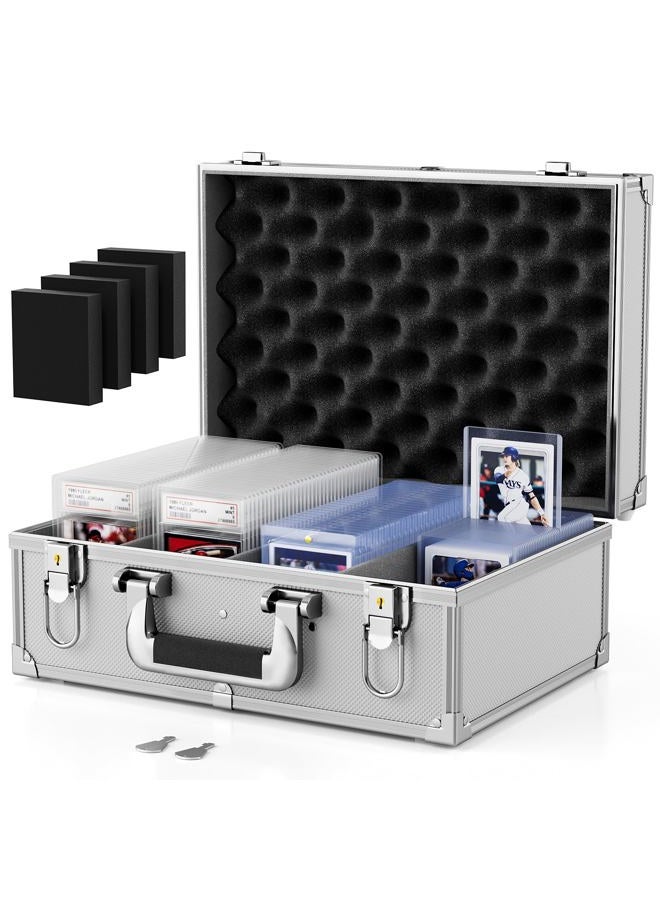 Vitula Vitule Graded Cards Storage Box Fits for 550 TopLoaders or 130 PSA Cards Slabs, 120 Magnetic Holders, Sports Cards Storage Case Compatible with Trading Spots Cards, Lockable Slab Case (L, Silver) - Image 1