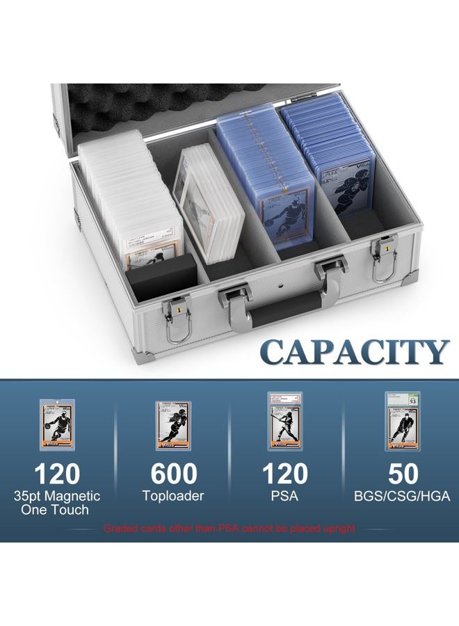 Vitula Vitule Graded Cards Storage Box Fits for 550 TopLoaders or 130 PSA Cards Slabs, 120 Magnetic Holders, Sports Cards Storage Case Compatible with Trading Spots Cards, Lockable Slab Case (L, Silver) - Image 2