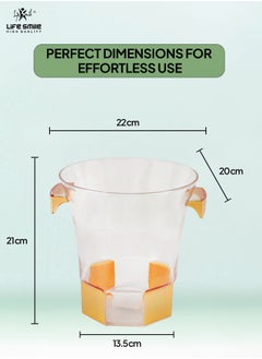 Life Smile LIFE SMILE Ice Bucket - BPA Free Durable Shatter Proof Acrylic - Easy to Carry Handles - Perfect Choice For Drinks and Parties Indoor or Outdoor Bars (22CM, Gold)  - Image 3