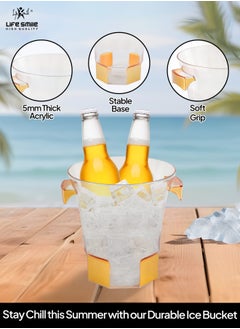 Life Smile LIFE SMILE Ice Bucket - BPA Free Durable Shatter Proof Acrylic - Easy to Carry Handles - Perfect Choice For Drinks and Parties Indoor or Outdoor Bars (22CM, Gold)  - Image 5