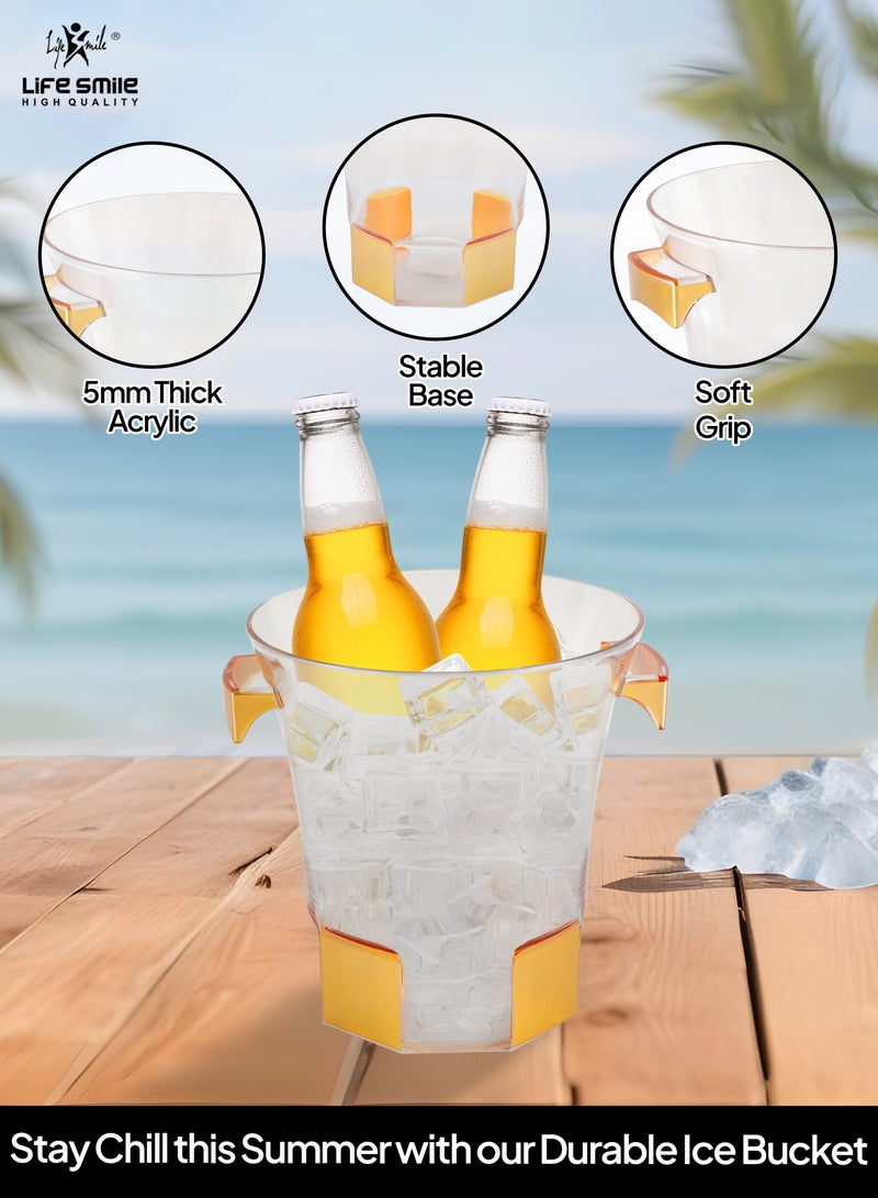 Life Smile LIFE SMILE Ice Bucket - BPA Free Durable Shatter Proof Acrylic - Easy to Carry Handles - Perfect Choice For Drinks and Parties Indoor or Outdoor Bars (22CM, Gold)  - Image 5