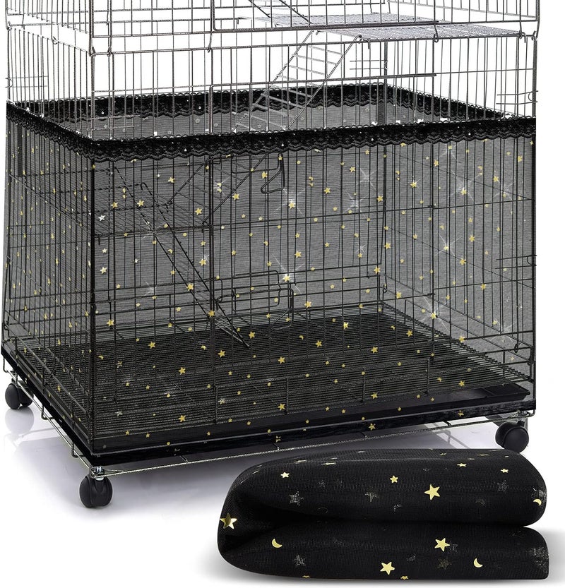 Shappy Large Bird Cage Cover Birdcage Nylon Mesh Net Cover Seed Feather Catcher Twinkle Star Universal Birdcage Cover Bird Seed Guard Skirt for Parakeet Macaw African Round Square Cage (Black, XL) - Image 1