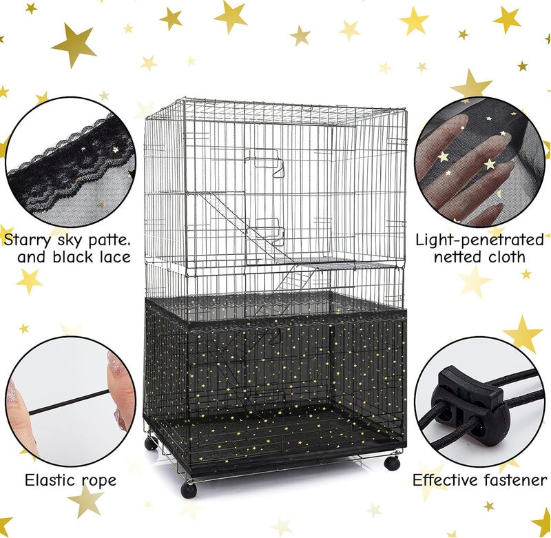 Shappy Large Bird Cage Cover Birdcage Nylon Mesh Net Cover Seed Feather Catcher Twinkle Star Universal Birdcage Cover Bird Seed Guard Skirt for Parakeet Macaw African Round Square Cage (Black, XL) - Image 3