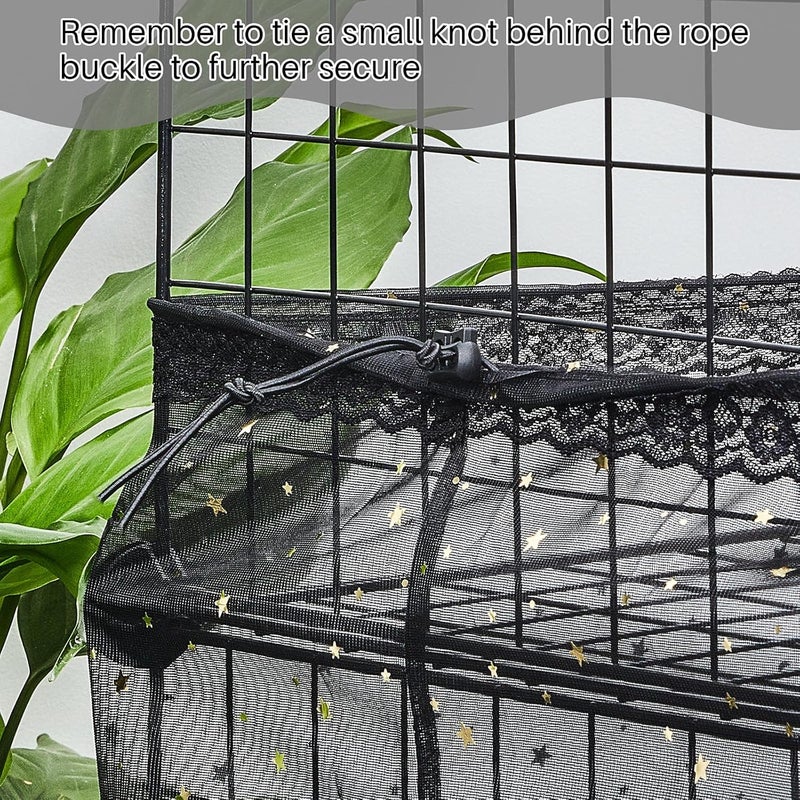Shappy Large Bird Cage Cover Birdcage Nylon Mesh Net Cover Seed Feather Catcher Twinkle Star Universal Birdcage Cover Bird Seed Guard Skirt for Parakeet Macaw African Round Square Cage (Black, XL) - Image 5
