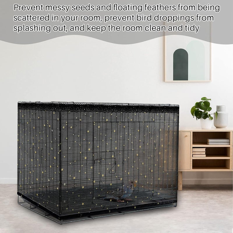 Shappy Large Bird Cage Cover Birdcage Nylon Mesh Net Cover Seed Feather Catcher Twinkle Star Universal Birdcage Cover Bird Seed Guard Skirt for Parakeet Macaw African Round Square Cage (Black, XL) - Image 4