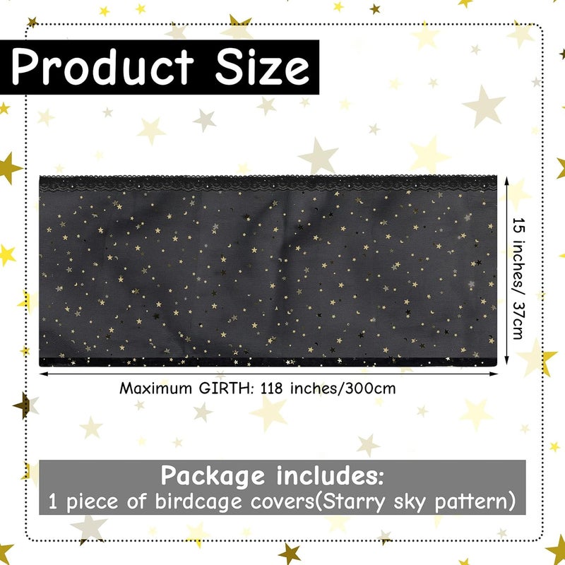 Shappy Large Bird Cage Cover Birdcage Nylon Mesh Net Cover Seed Feather Catcher Twinkle Star Universal Birdcage Cover Bird Seed Guard Skirt for Parakeet Macaw African Round Square Cage (Black, XL) - Image 2