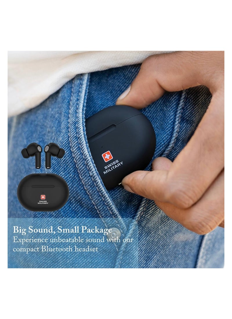 SWISS MILITARY Swiss Military Delta5 Active Noise Cancelling Earbuds with ENC & Transparency Mode, Smart Touch Sensors, 300Hr Standby & 5Hr Music Time, Seamless Connectivity, Works with Android/iOS Phones- Black  - Image 4