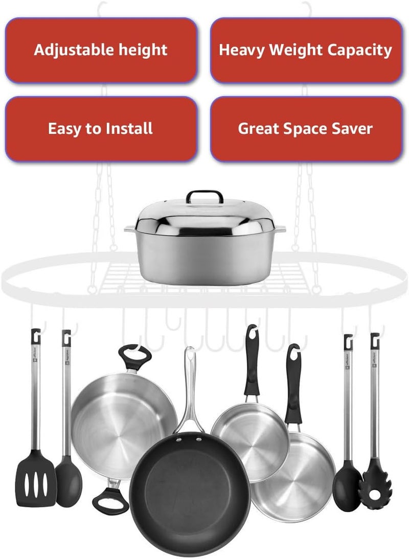 Sorbus Pot and Pan Rack for Ceiling with Hooks  Decorative Oval Mounted Storage Rack  MultiPurpose Organizer for Home Restaurant Kitchen Cookware Utensils Books Household Hanging Black - Image 3