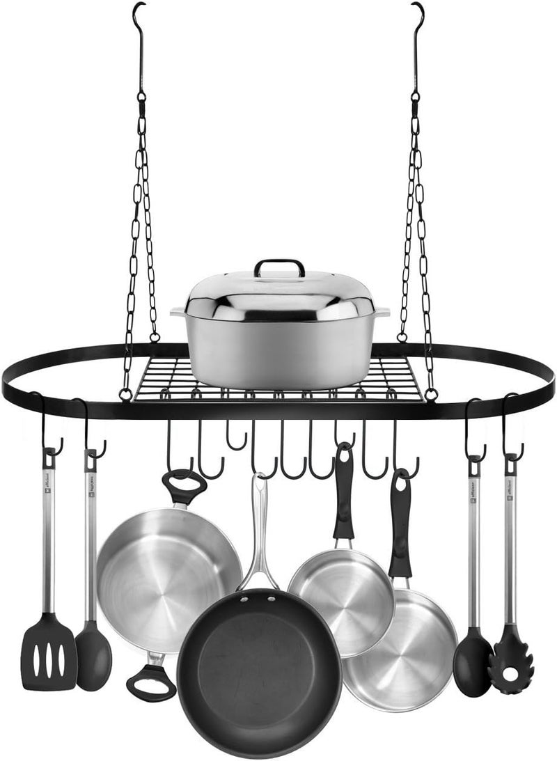 Sorbus Pot and Pan Rack for Ceiling with Hooks  Decorative Oval Mounted Storage Rack  MultiPurpose Organizer for Home Restaurant Kitchen Cookware Utensils Books Household Hanging Black - Image 5