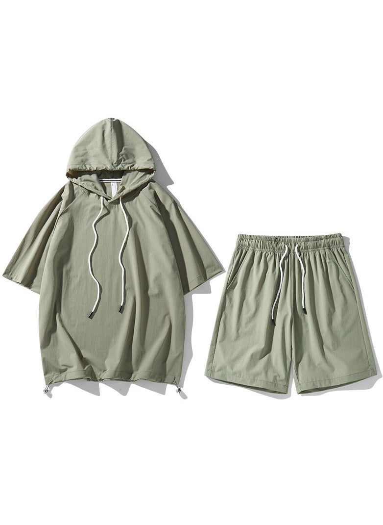 KUYING - New Hooded Casual Loose Hooded Short Sleeve Two Piece Set - Image 1