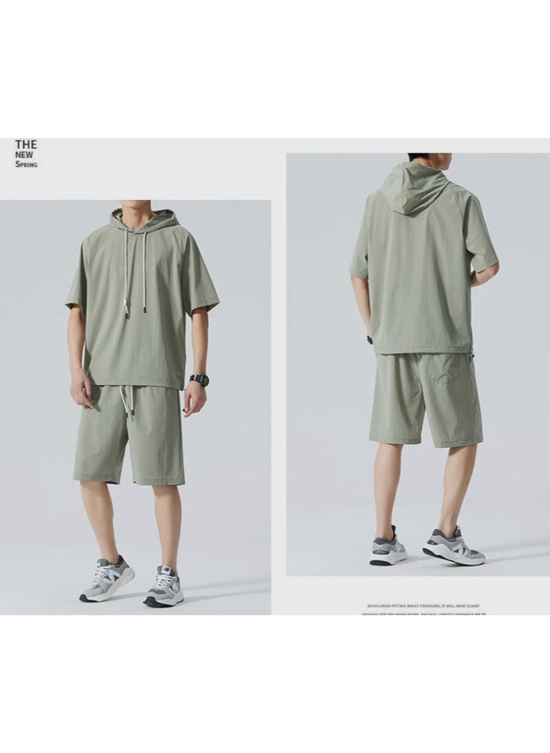 KUYING - New Hooded Casual Loose Hooded Short Sleeve Two Piece Set - Image 1