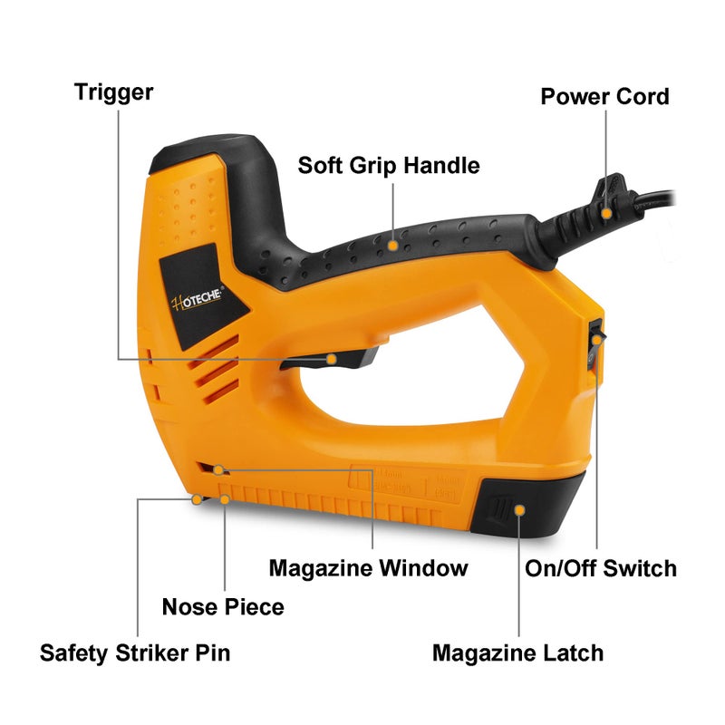 Hoteche Electric Brad Nailer/Stapler - 2-in-1 Power Staple Gun & Nail Gun for Woodworking & Upholstery - Includes 100Pcs 19/32-Inch Brad Nails & 400Pcs 3/8-Inch Staples - Image 2