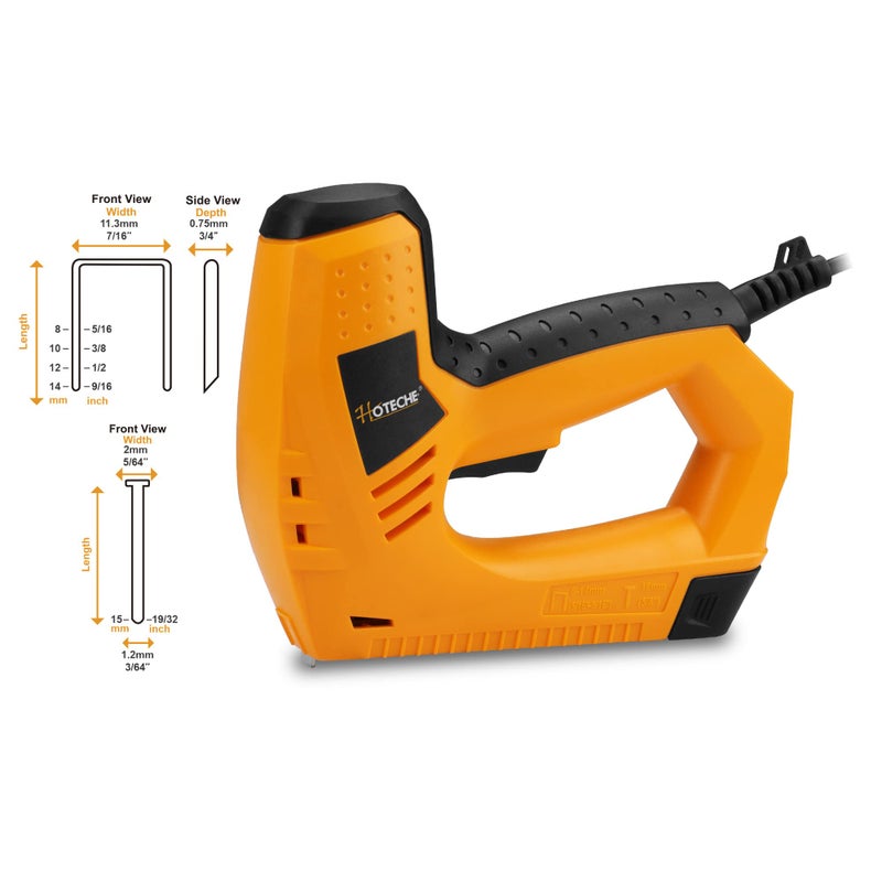 Hoteche Electric Brad Nailer/Stapler - 2-in-1 Power Staple Gun & Nail Gun for Woodworking & Upholstery - Includes 100Pcs 19/32-Inch Brad Nails & 400Pcs 3/8-Inch Staples - Image 3