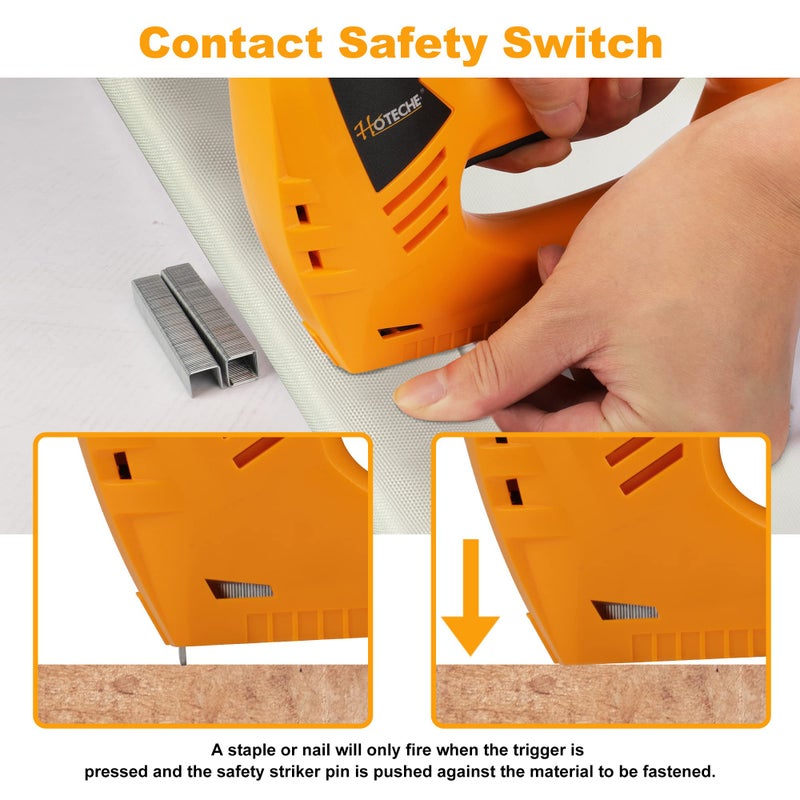 Hoteche Electric Brad Nailer/Stapler - 2-in-1 Power Staple Gun & Nail Gun for Woodworking & Upholstery - Includes 100Pcs 19/32-Inch Brad Nails & 400Pcs 3/8-Inch Staples - Image 4