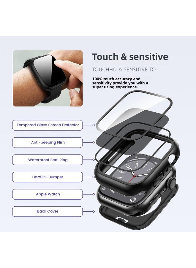Generic - Applicable To For Apple Watch Waterproof Anti-peep Case Protective Cover For Apple Watch Tempered Case Film Integrated S9/8/7/6-Color:Far Peak Blue [waterproof And Peep-proof Full Package]]-Exterior Dimension:41MM [for IWatch 7/8/9]] - Image 1