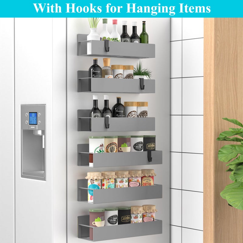 HuggieGems 6 Pack Magnetic Spice Storage Rack Organizer for Refrigerator and Oven  Gray Fridge Organizers and Storage - Image 2