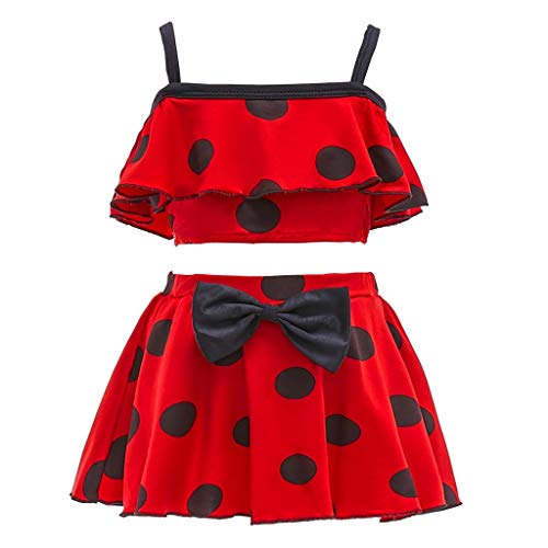 Lito Angels Toddler Girls Ladybug Polka Dots Swimsuit Bathing Suit Poolside Swimwear Tankini Two Piece Set Size 4T - Image 1