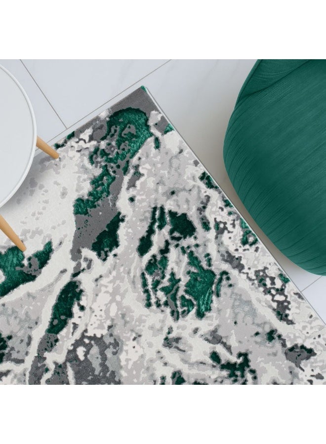 DANUBE HOME Harmony Modern Distressed Rug | Washable Modern Rugs Style | Polypropylene + Polyester Area Rug Floor Covering | Indoor Carpet For Living Room Dining Bedroom 200X300cm-Green - Image 1