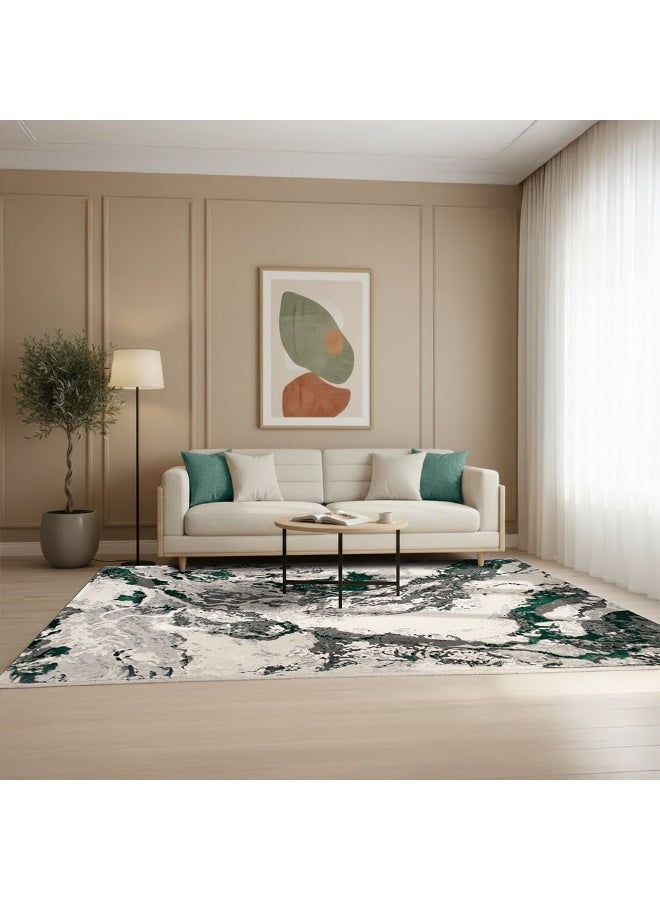 DANUBE HOME Harmony Modern Distressed Rug | Washable Modern Rugs Style | Polypropylene + Polyester Area Rug Floor Covering | Indoor Carpet For Living Room Dining Bedroom 200X300cm-Green - Image 2