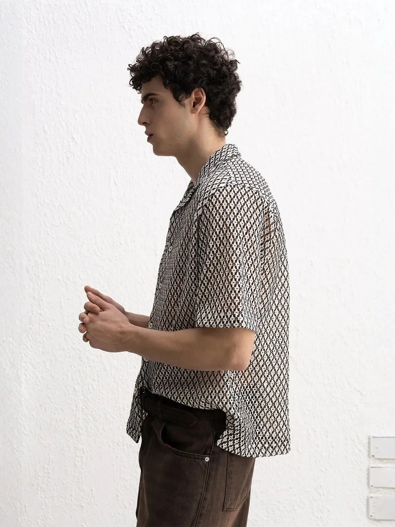 Giesto Multicolor GIESTO Men's Geometric Textured Short Sleeve Shirt for Men | Best Price UAE