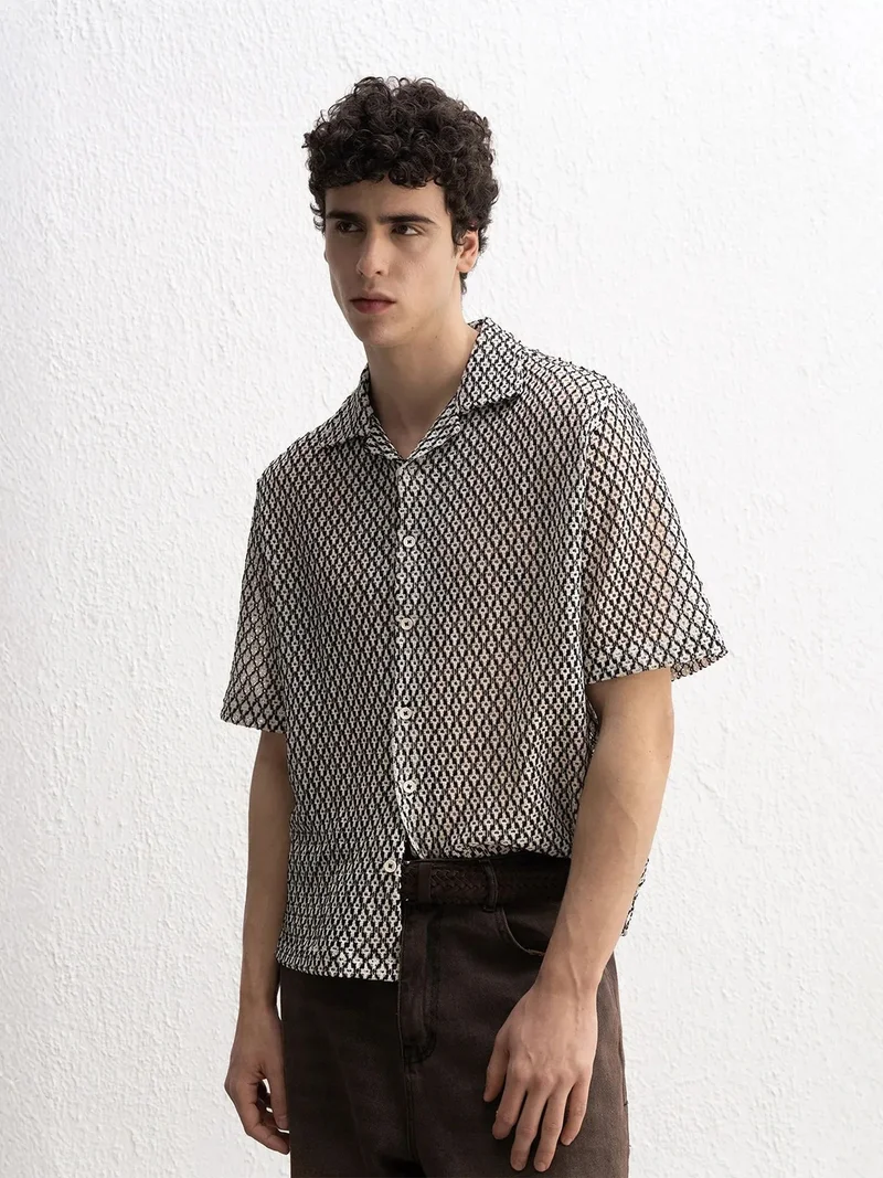 GIESTO Men's Geometric Textured Short Sleeve Shirt