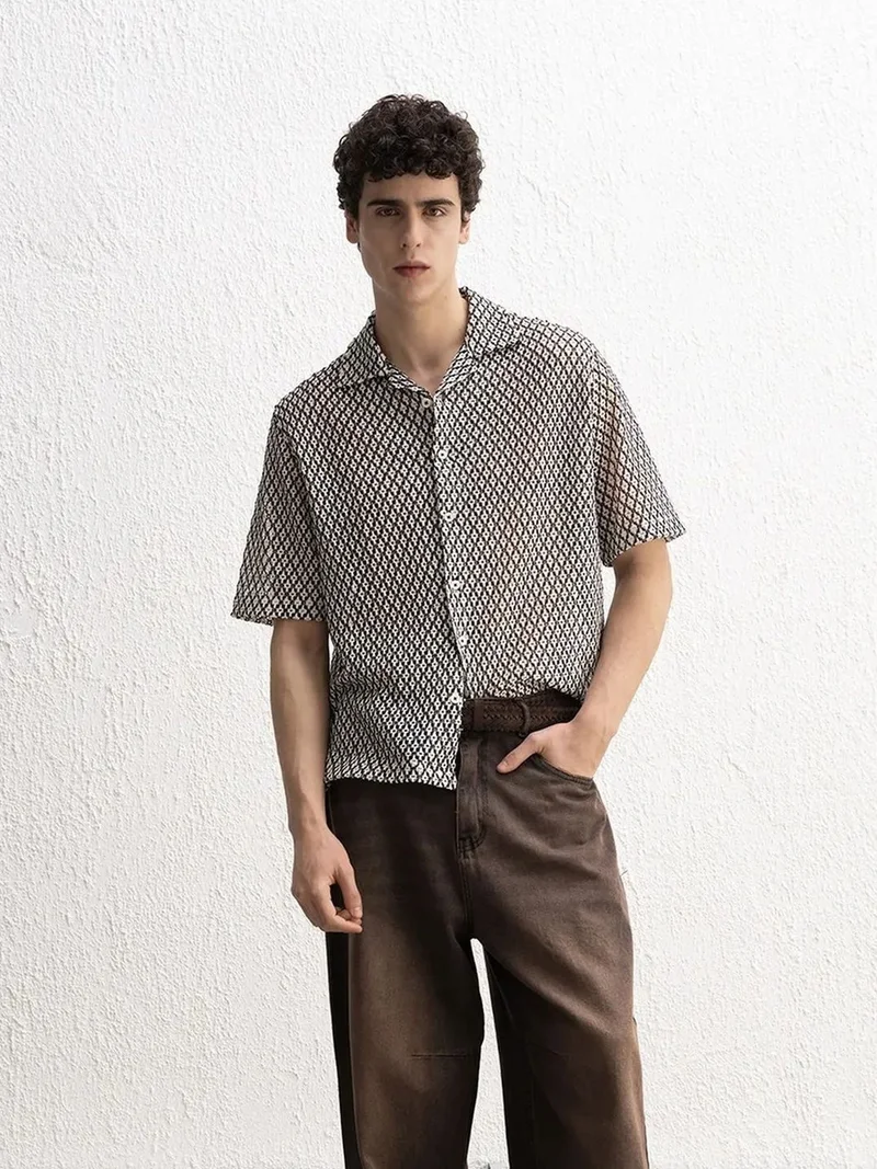 Giesto Multicolor GIESTO Men's Geometric Textured Short Sleeve Shirt for Men | Best Price UAE