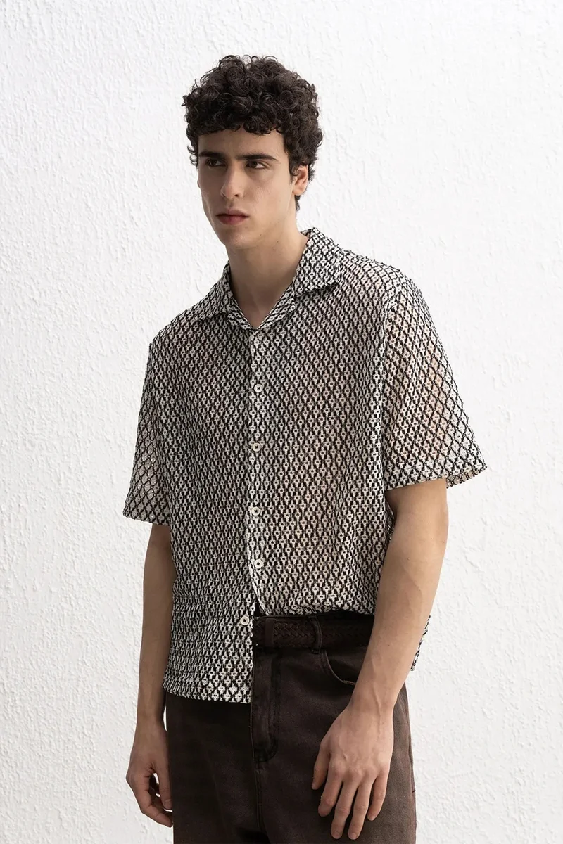 GIESTO Men's Geometric Textured Short Sleeve Shirt