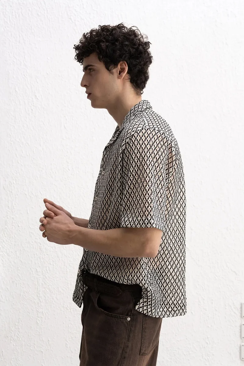Giesto Multicolor GIESTO Men's Geometric Textured Short Sleeve Shirt for Men | Best Price UAE