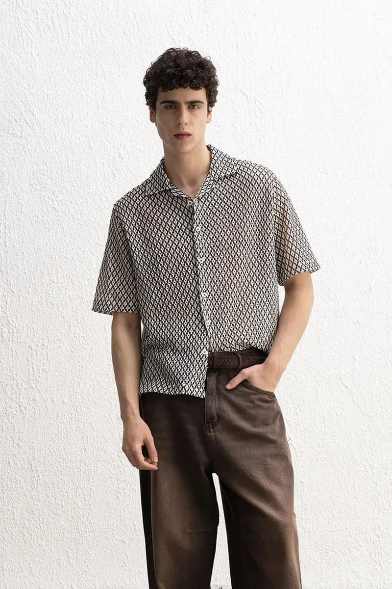 Giesto Multicolor GIESTO Men's Geometric Textured Short Sleeve Shirt for Men | Best Price UAE