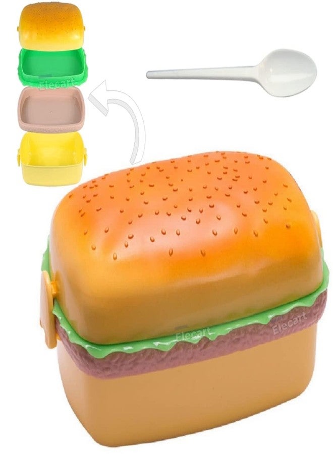 VAJASIL 3 Compartmnet Burger Lunch Box with Spoon | It Keeps Food Fresh and Neatly Divided | Perfect for School | Office | Picnics | and Travel | and Features A Secure Snap-Lock Lid to Prevent Spills - Image 1