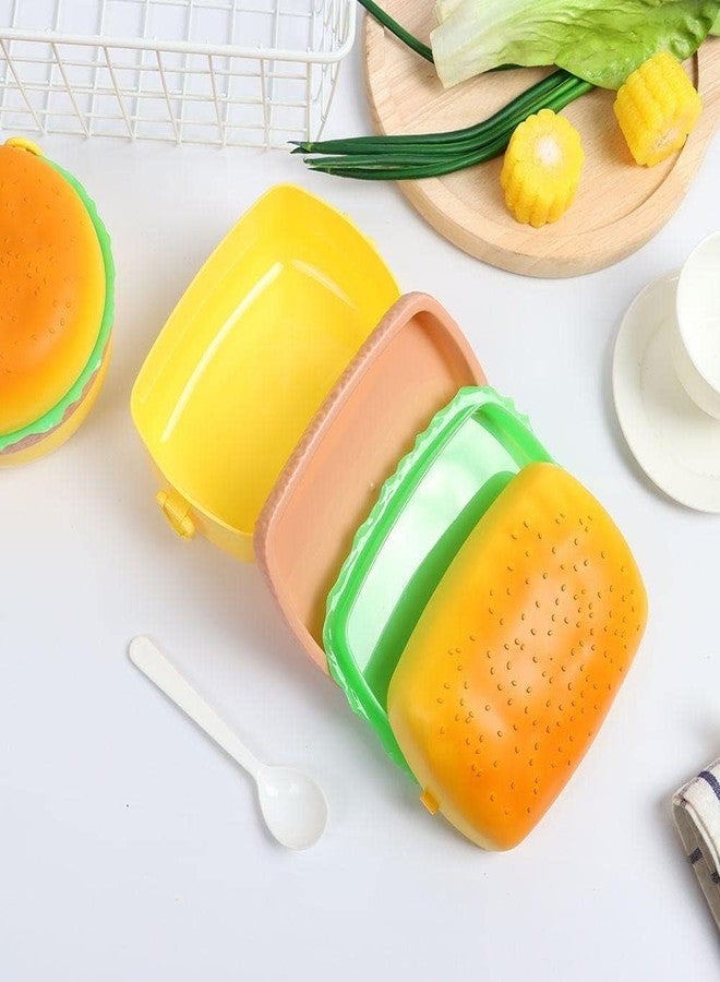 VAJASIL 3 Compartmnet Burger Lunch Box with Spoon | It Keeps Food Fresh and Neatly Divided | Perfect for School | Office | Picnics | and Travel | and Features A Secure Snap-Lock Lid to Prevent Spills - Image 3