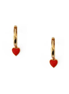 Enamel Heart Drop Huggie RED