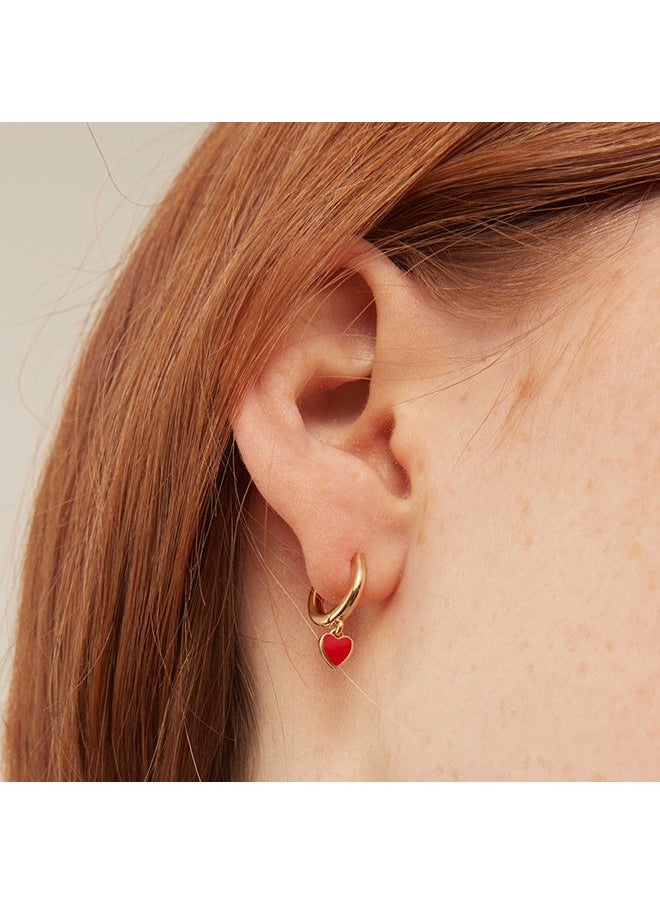 ORELIA LONDON - Enamel Heart Drop Huggie RED - Image 1