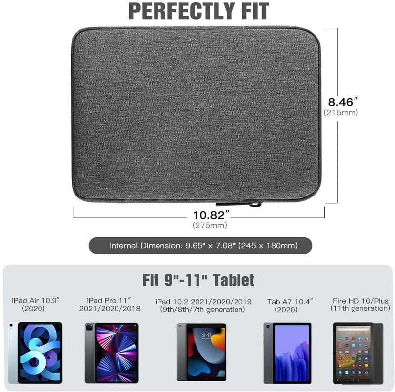 Moca حافظة جهاز لوحي مقاس 9 / 11 بوصة لجهاز iPad 10.2 2021-2019، iPad Pro 11 2021-2018، iPad Air 4 10.9 2020، Galaxy Tab A8 10.5 2022، Tab A7/S6 Lite 10.4، أغطية حماية للأجهزة اللوحية (رمادي داكن) - Image 2