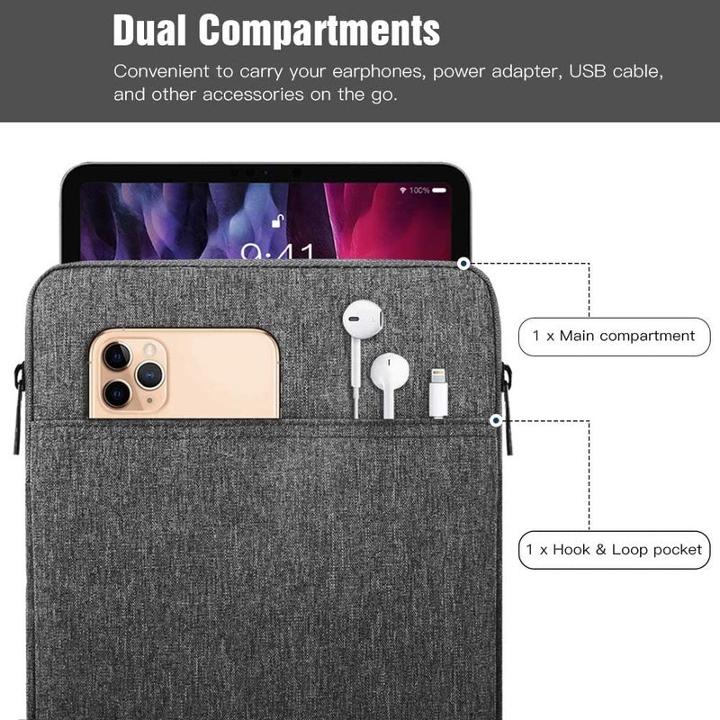 Moca حافظة جهاز لوحي مقاس 9 / 11 بوصة لجهاز iPad 10.2 2021-2019، iPad Pro 11 2021-2018، iPad Air 4 10.9 2020، Galaxy Tab A8 10.5 2022، Tab A7/S6 Lite 10.4، أغطية حماية للأجهزة اللوحية (رمادي داكن) - Image 3