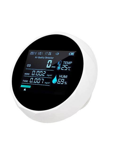 2CO16TB 6 In 1 Multifunctional Air Quality Monitor, Portable Formaldehyde Detector Professional Air Quality Tester for Indoor Spaces - Date Time, CO, TVOC, HCHO, Humidity & Temperature Analyzer