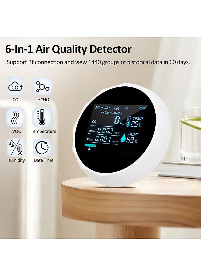 Generic 2CO16TB 6 In 1 Multifunctional Air Quality Monitor, Portable Formaldehyde Detector Professional Air Quality Tester for Indoor Spaces - Date Time, CO, TVOC, HCHO, Humidity & Temperature Analyzer  - Image 2