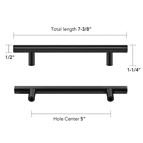 HomeExpert Home Expert 10 Pack 7-3/8 inch Matte Black Cabinet Pulls Stainless Steel Cabinet Handles 5 inch Hole Center Kitchen Drawer Pulls - Image 3