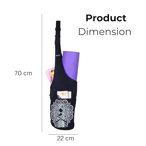 PANFIKH Yoga Mat Sling Bag - Adjustable Canvas Shoulder Carrier with Zippered Pocket for Pilates Accessories Fits Standard Size Mats (Black) - Image 5