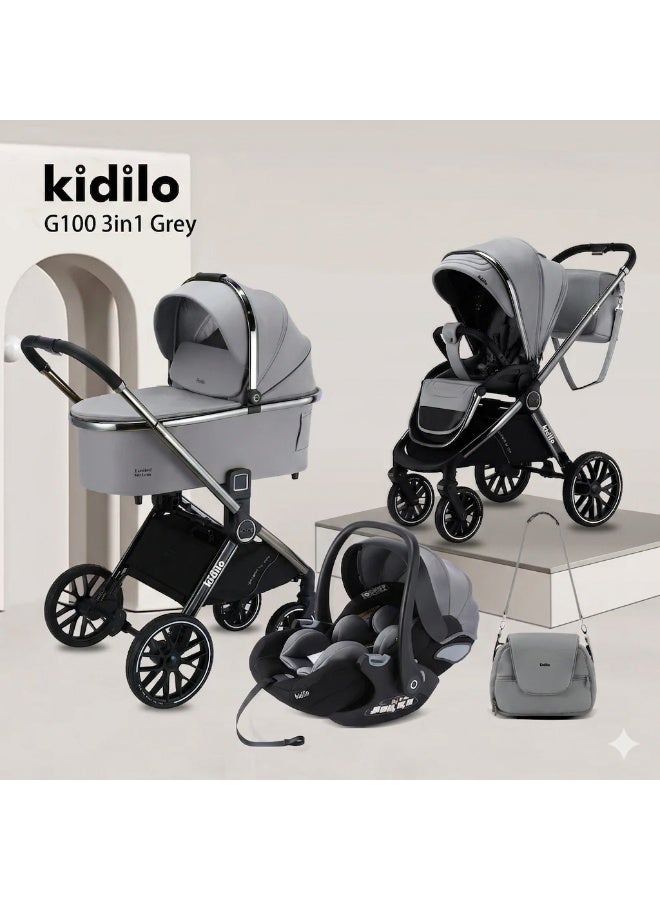 3-in-1 Baby Stroller Travel System Combo – Infant Pram Pushchair with Portable Car Seat and Diaper Bag Organizer