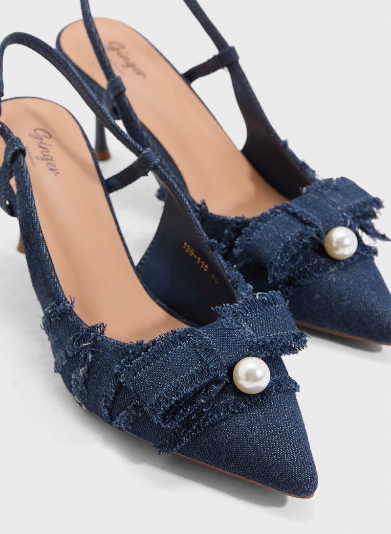 جينجر حذاء كعب عالي بحزام خلفي وربطة فيونكة - Image 1