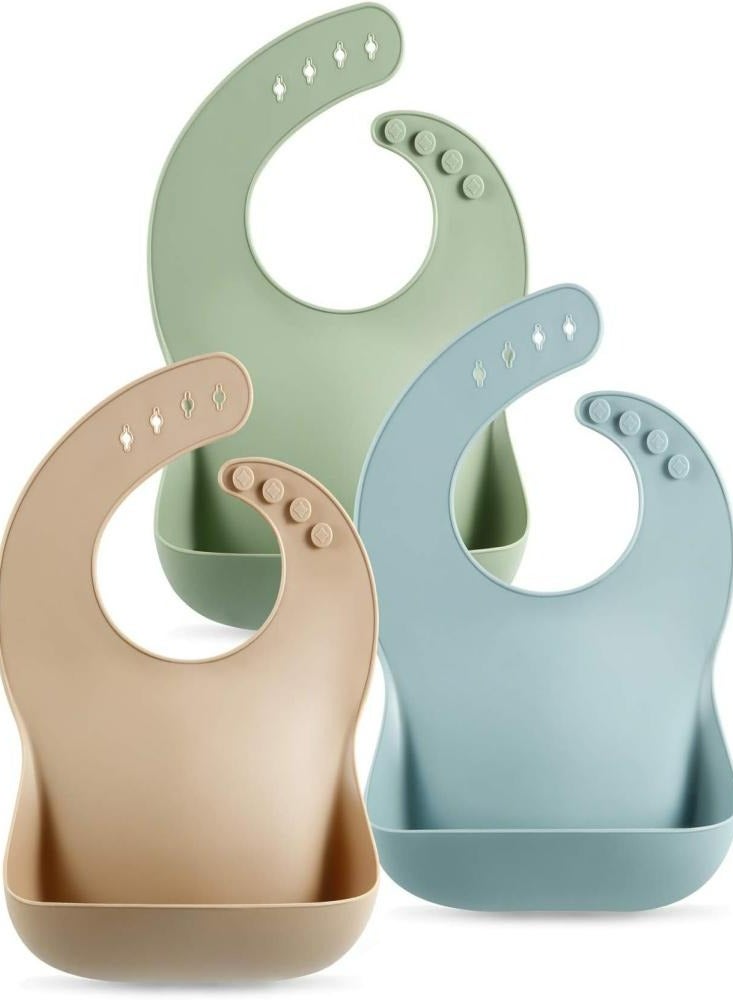 أوزيغالور مجموعة من 3 مرايل أطفال سليكونية ظريفة (بني/أزرق/أخضر) - Image 3