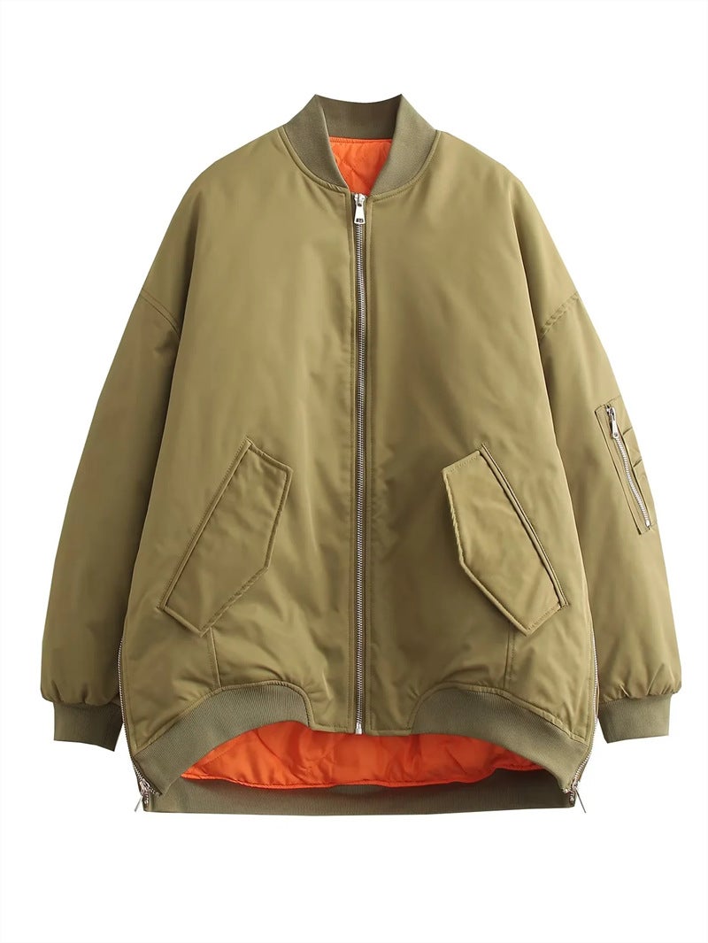 BM Boyfriend Neutral Style Vertical Collar Zipper Flying Cardigan Jacket Fashion Loose All-match Casual Solid Color Jacket Top olive green 